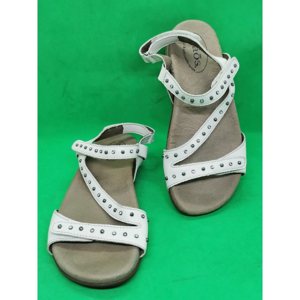 Taos Dazzle Sandals Womens 6 Black Leather Studded Ankle Strap Casual Comfort